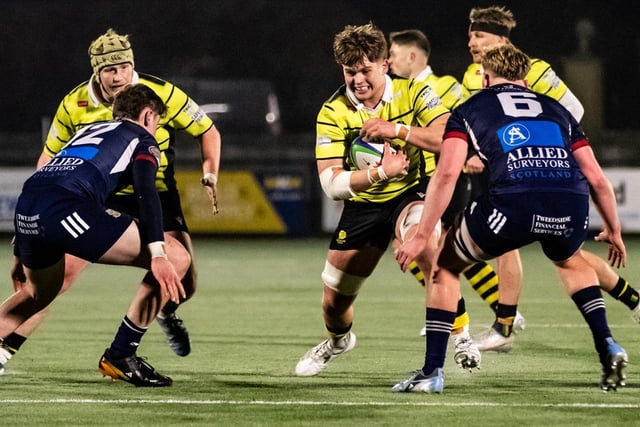 Brodie Allan et Monroe Job en défense pour Selkirk lors de leur défaite 22-19 à Melrose