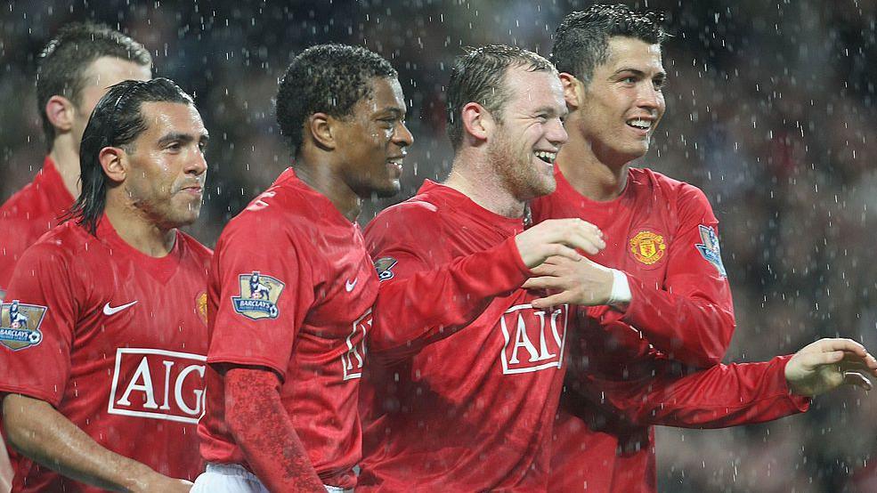 Ligne d’attaque Manchester United 2008 Tevez Evra Rooney Ronaldo