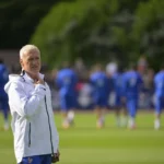 Didier Deschamps avec l’équipe de France avant France-Irlande du Nord