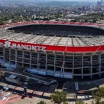 Vue aérienne du Estadio Azteca à Mexico en 2026, stade qui accueillera le match d'ouverture de la Coupe du monde 2026 entre le Mexique et l'Afrique du Sud