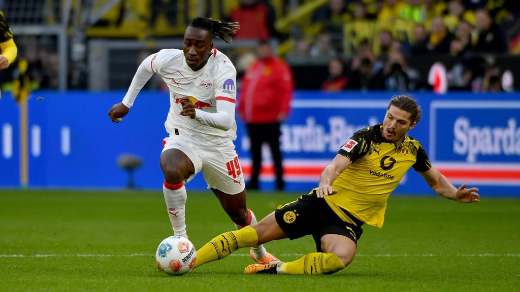 Yan Diomandé sous le maillot du RB Leipzig, lors de la saison 2025-2026