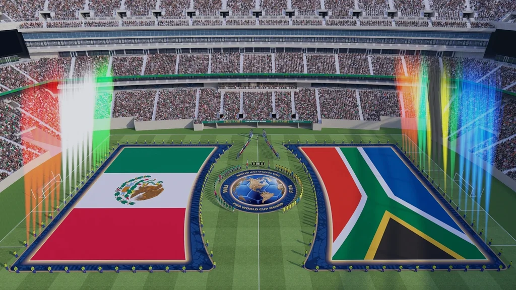Simulation de cérémonie d'avant-match du Mondial 2026 autour du rond central