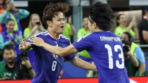 Takefusa Kubo et Keito Nakamura fêtent le but du Japon contre les Pays-Bas, Coupe du monde 2026