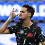 Stephen Eustáquio (7) célèbre son but libérateur qui envoie le Canada en 8es de finale du Mondial 2026 face à l'Afrique du Sud (1-0) au SoFi Stadium de Los Angeles, 28 juin 2026.