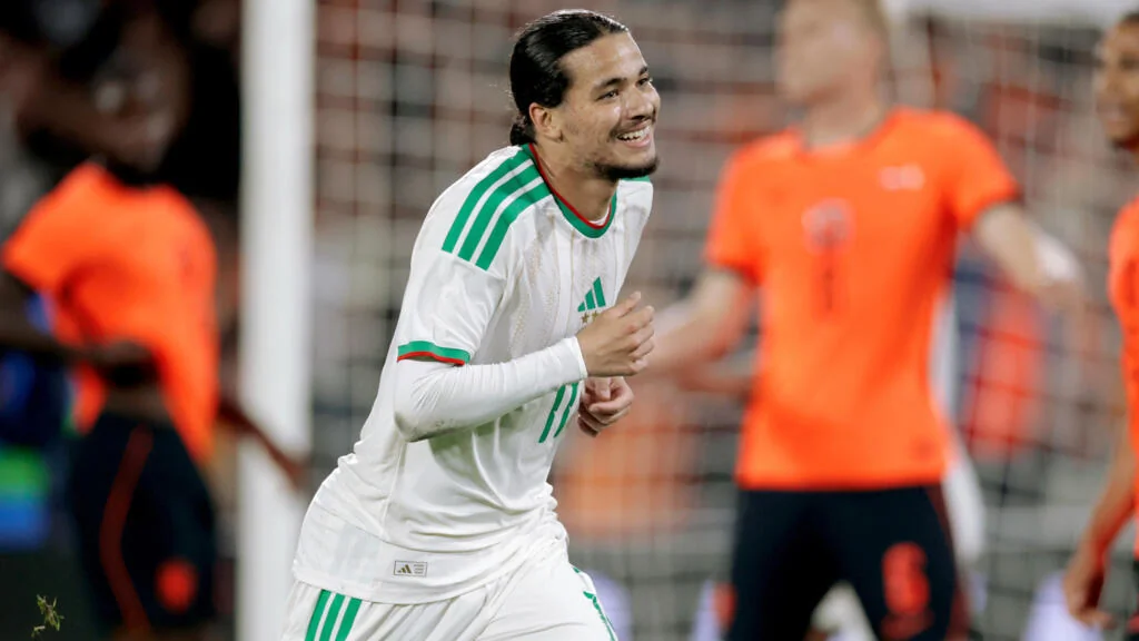 Anis Hadj Moussa célèbre son but face aux Pays-Bas, le 3 juin 2026