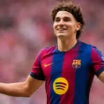 Julian Alvarez sous le maillot du FC Barcelone — montage illustratif du feuilleton mercato, foot11.com, juillet 2026