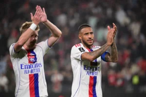 Joueurs de l’Olympique lyonnais avant le troisième tour préliminaire de Ligue des champions
