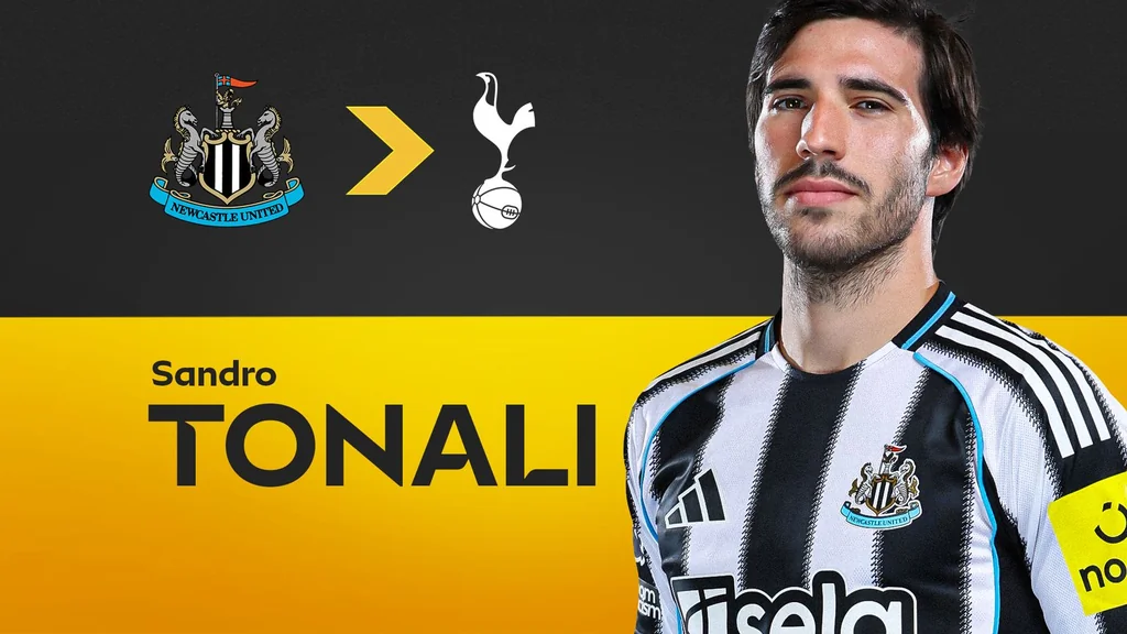 Sandro Tonali sous le maillot de Newcastle, photo Sky Sports de juillet 2026